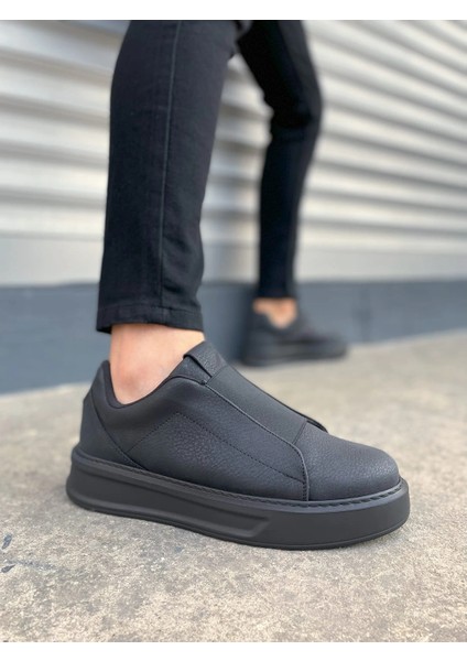 JY007 Alba Bağcıksız Cilt Erkek Günlük Sneaker Ayakkabı Cst Siyah