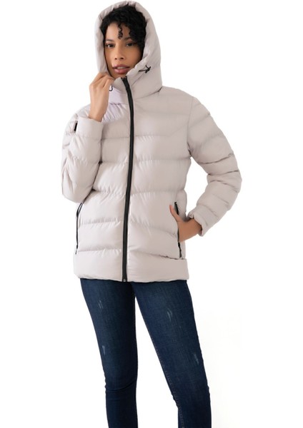 Spor Kadın Kapüşonlu Polarlı Su Geçirmez Rüzgara Mont & Kaban & Parka