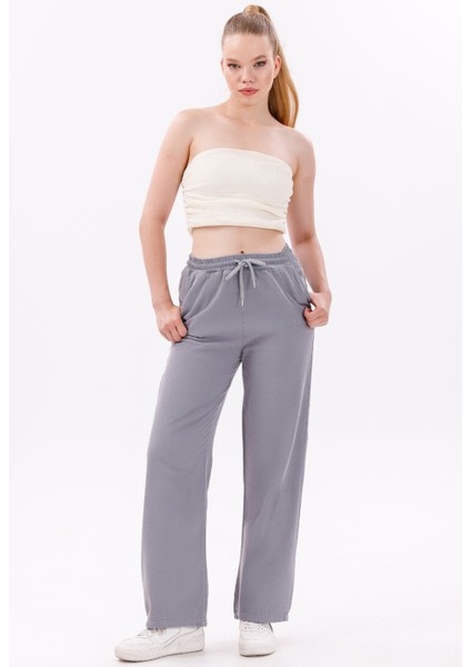 Kadın Yüksek Bel Gabardin-Keten Dokulu Pantolon – Nefes Alabilir Kumaş, 4 Mevsim