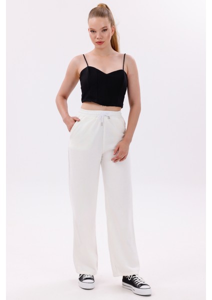 Kadın Yüksek Bel Gabardin-Keten Dokulu Pantolon – Nefes Alabilir Kumaş, 4 Mevsim