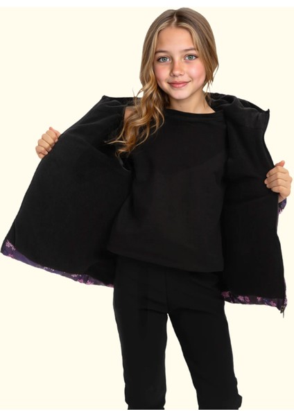 Spor Kız Spor Çocuk Pusula Desen Polar Su ve Rüzgar Geçirmez Kapüşonlu Cepli Mont