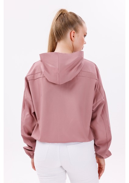 Kadın Pudra Kapüşonlu Su ve Rüzgar Geçirmez Oversize Yağmurluk Rüzgarlık Y20