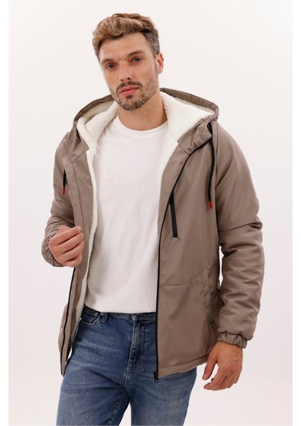 Erkek Vizon Kürklü Su ve Rüzgar Geçirmez Kapüşonlu Kışlık Mont & Kaban & Parka FMM-100