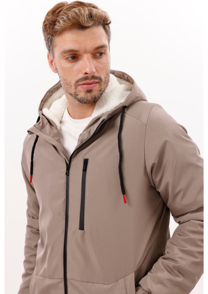 Erkek Vizon Kürklü Su ve Rüzgar Geçirmez Kapüşonlu Kışlık Mont & Kaban & Parka FMM-100