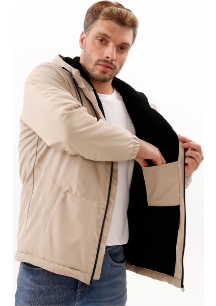 Erkek Taş Kürklü Su ve Rüzgar Geçirmez Kapüşonlu Kışlık Mont & Kaban & Parka FMM-100