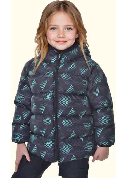 Spor Erkek Çocuk Dijital Desen Polar Su ve Rüzgar Geçirmez Kapüşonlu Mont