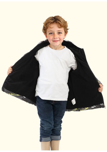 Spor Erkek Çocuk Dijital Desen Polar Su ve Rüzgar Geçirmez Kapüşonlu Mont