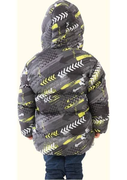 Spor Erkek Çocuk Dijital Desen Polar Su ve Rüzgar Geçirmez Kapüşonlu Mont