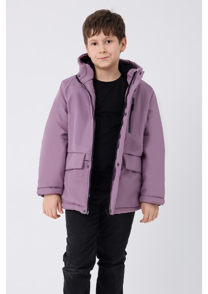 Spor Kız Spor Çocuk Gülen Emoji Polarlı Kürklü Su Ve Rüzgar Geçirmez Kapüşonlu Cepli Mont