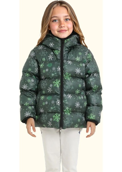Spor Kız Spor Çocuk Pusula Desen Polar Su ve Rüzgar Geçirmez Kapüşonlu Cepli Mont