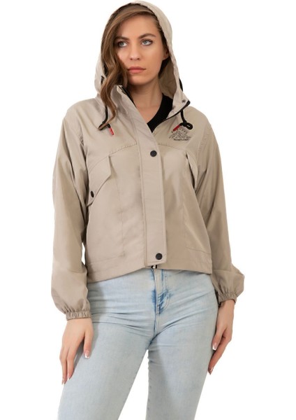 Kadın Taş Su Geçirmez ve Rüzgara Dayanıklı Kapüşonlu Çıt Çıtlı Mevsimlik Yağmurluk Y25