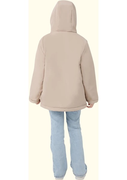 Kız Çocuk Taş Kürklü Su ve Rüzgar Geçirmez Kapüşonlu 3 Kışlık Mont & Kaban & Parka FMPÇ-110-K