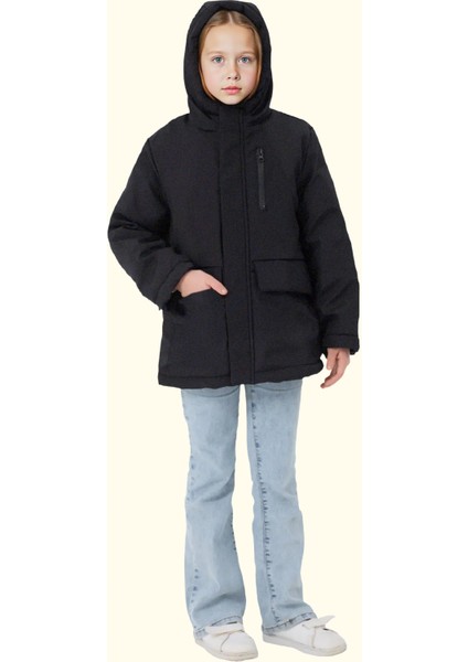 Kız Çocuk Siyah Kürklü Su ve Rüzgar Geçirmez Kapüşonlu 3 Kışlık Mont & Kaban & Parka FMPÇ-110-K indirimleri