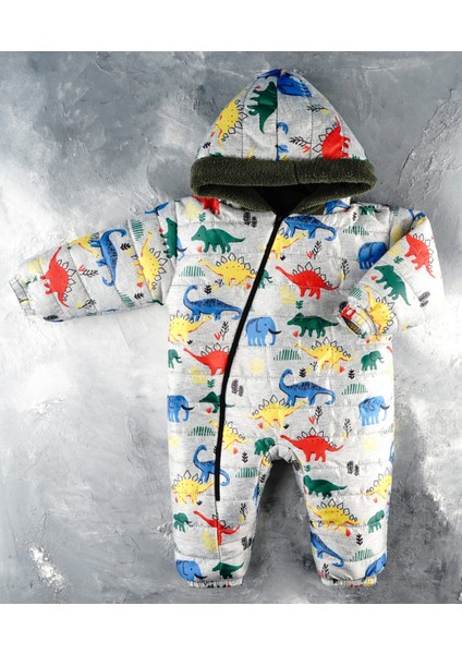 Yeni Sevimli Dinazorlar Figürlü Fermuarlı Kapüşonlu Welsoft Kozmonot Tulum