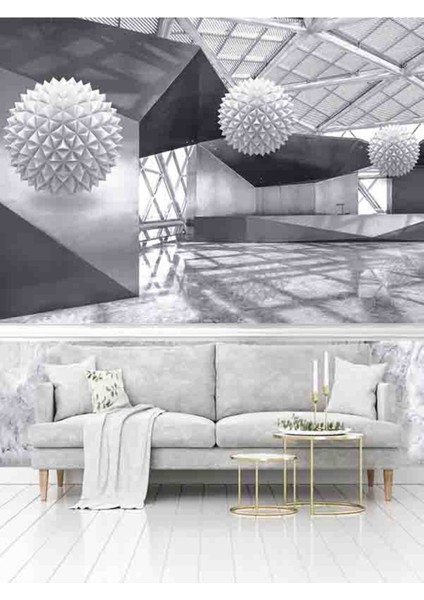 3 Boyutlu Kristal Toplar Desenli Isı ve Ses Yalıtımlı Sağlıklı Tekstil Duvar Kağıdı
