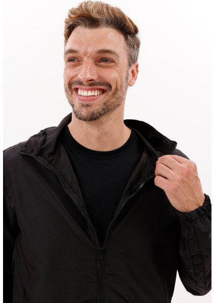 Erkek Siyah Kapüşonlu Su ve Rüzgar Geçirmez Astarlı Oversize Yağmurluk Y35