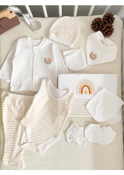 Sarı Çizgili 10'lu Hastane Çıkış Seti %100 Pamuk