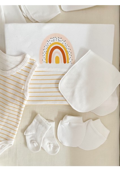 Sarı Çizgili 10'lu Hastane Çıkış Seti %100 Pamuk modelleri