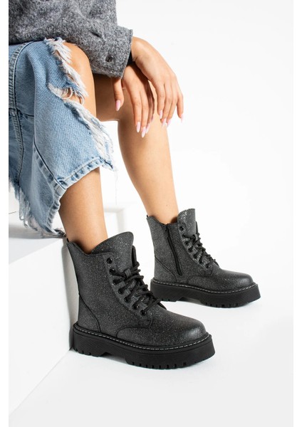 7738 Siyah Sim Detaylı Sıcak Astarlı Soğuk Geçirmez Kız Çocuk Bot