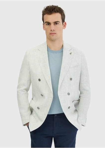 Açık Gri Desenli Zeroweight Slim Fit %100 Keten Ceket