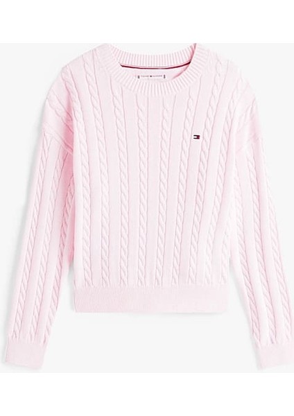 Kız Çocuk Relaxed Fit Saç Örgüsü Desenli Triko Kazak - Pembe indirimleri