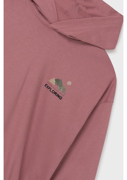 Kız Çocuk Baskılı Kapüşonlu Etek Ucu Büzgülü Sweatshirt - Gül Kurusu modelleri