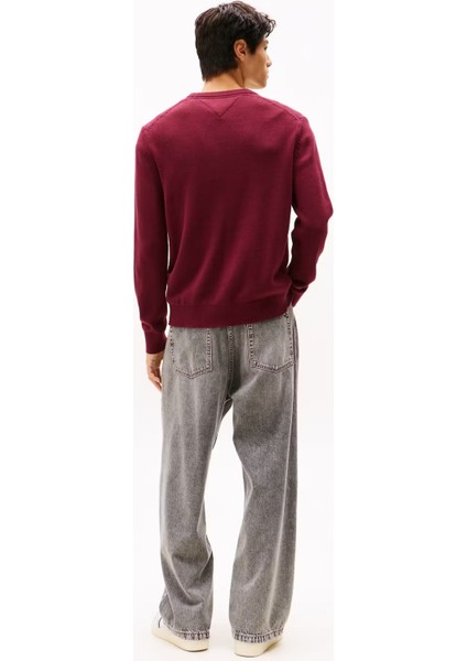 Erkek Slim Fit Bisiklet Yaka Dokulu Triko Kazak - Bordo modelleri