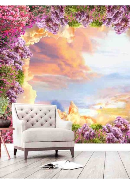 Çiçekler ve Gökyüzü Deseni Silinebilir Sağlıklı Tekstil Duvar Kağıdı fiyatları