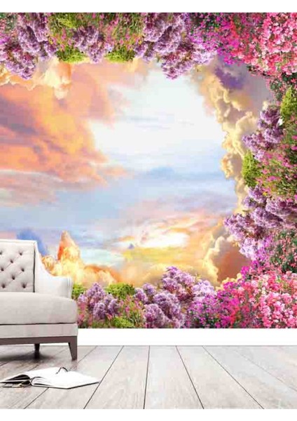 Çiçekler ve Gökyüzü Deseni Silinebilir Sağlıklı Tekstil Duvar Kağıdı modelleri