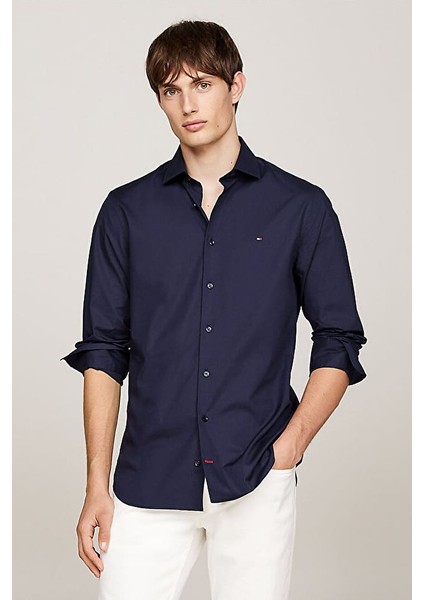 Erkek Slim Fit Poplin Gömlek - Lacivert