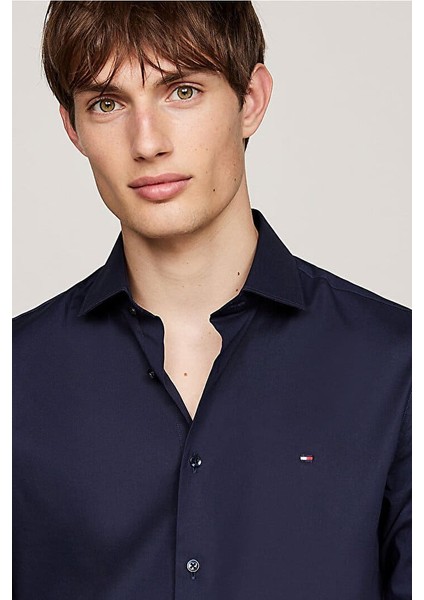 Erkek Slim Fit Poplin Gömlek - Lacivert fırsatları