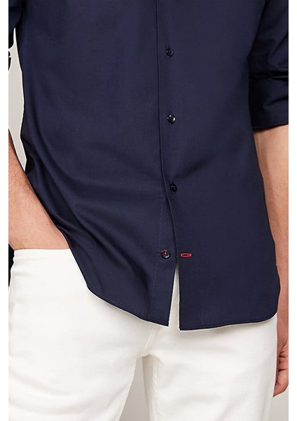 Erkek Slim Fit Poplin Gömlek - Lacivert indirimleri