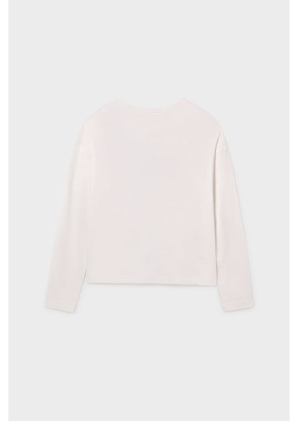 Kız Çocuk Kiraz Baskılı Uzun Kollu Ti-Shirt - Krem fiyatları