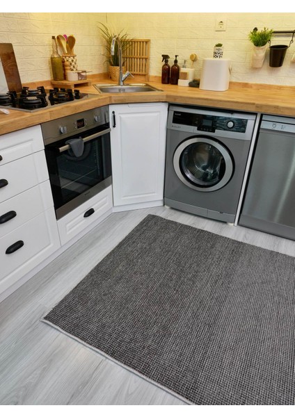 2415 Antrasit - Akrilik Dokuma Halı | Düz Renk Saçaklı Model