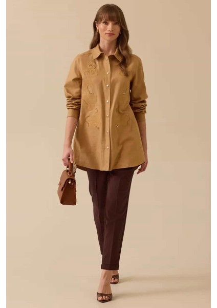 Kadın Nakış Detaylı Baskılı Ceket - Camel modelleri