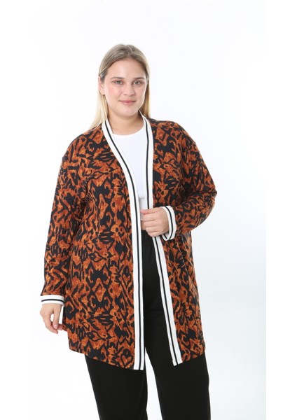 Kadın Likralı Desenli Büyük Beden Hırka