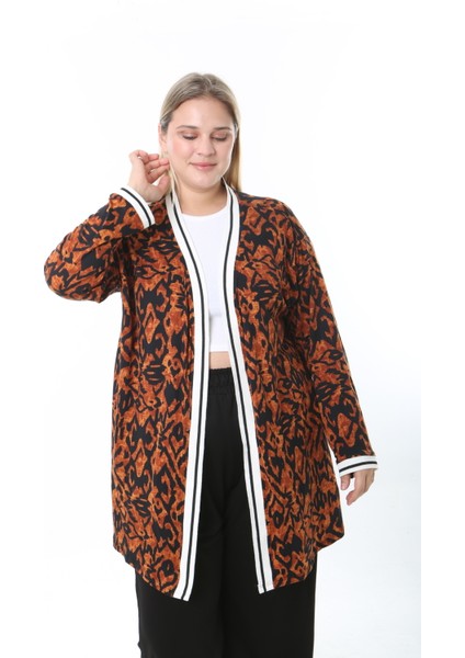 Kadın Likralı Desenli Büyük Beden Hırka modelleri