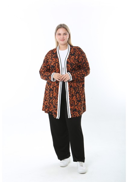 Kadın Likralı Desenli Büyük Beden Hırka