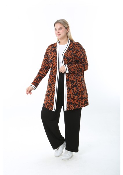 Kadın Likralı Desenli Büyük Beden Hırka