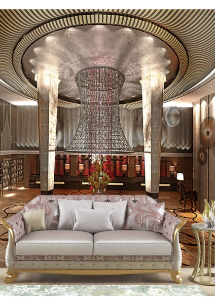 Lüks Otel Lobisi Desenli Isı ve Ses Yalıtımlı Sağlıklı Tekstil Duvar Kağıdı