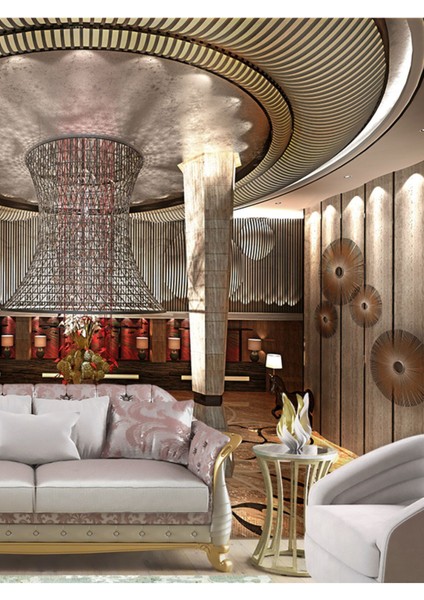 Lüks Otel Lobisi Desenli Isı ve Ses Yalıtımlı Sağlıklı Tekstil Duvar Kağıdı modelleri