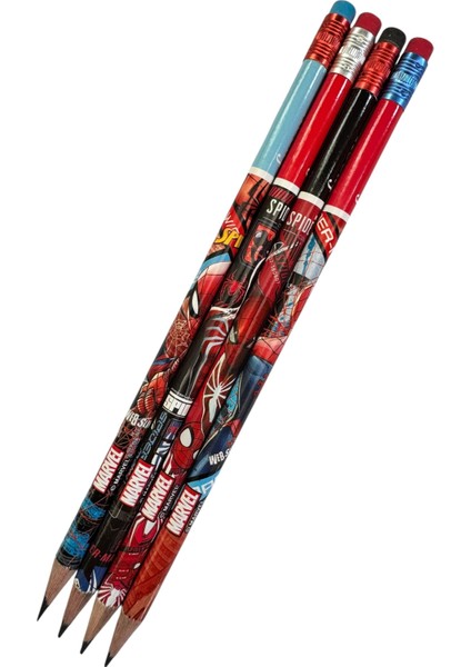 Spider-Man Lisanslı Kurşun Kalem Seti, Silgili, 4'lü Paket