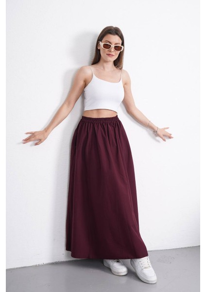 Tesettür Etek Uzun Çift Cepli Poplin Kumaş Beli Lastikli Iç Göstermez Etek Astarsız (90 Cm) modelleri