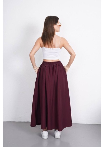 Tesettür Etek Uzun Çift Cepli Poplin Kumaş Beli Lastikli Iç Göstermez Etek Astarsız (90 Cm) fırsatları