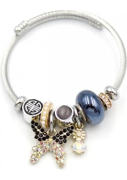 Çelik Charmlı Kelebek Bileklik - Siyah fiyatları