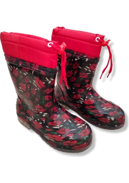 114192 Soğuk ve Su Geçirmez Rahat Çiçekli Kız Çocuk Çizmesi
