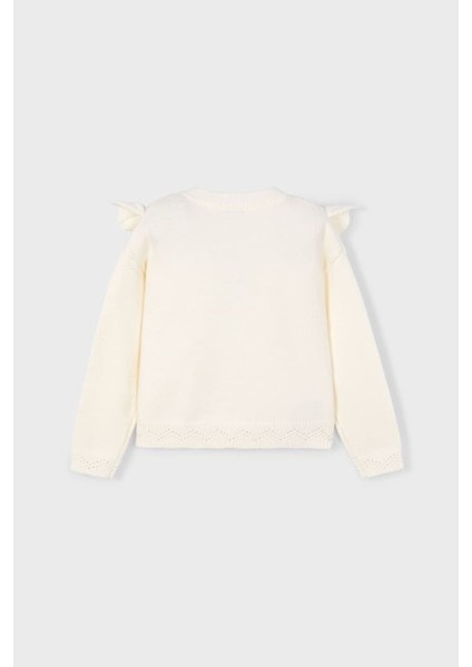 Kız Çocuk Ajurlu Fırfır Yaka Triko Kazak - Ekru fiyatları