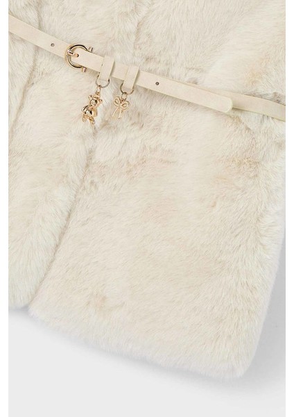 Kız Çocuk Kemerli Pelüş Yelek - Kum modelleri