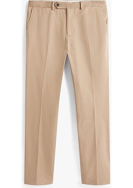 Erkek Düz Kesim Klasik Chino Pantolon - Bej indirimleri