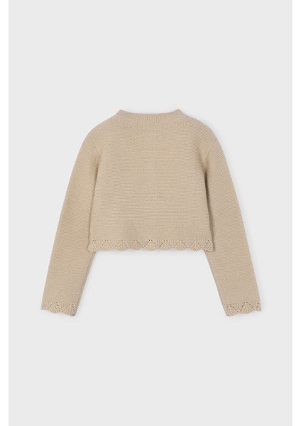 Kız Çocuk Simli Ajur Detaylı Kısa Triko Hırka - Bej fiyatları